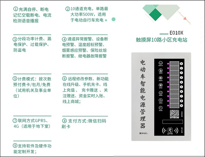 觸摸屏小區(qū)電動(dòng)車充電站產(chǎn)品功能